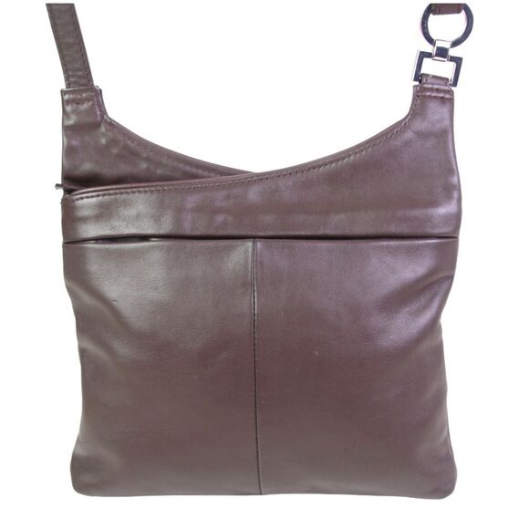 ROOMY DARK BROWN GENUINE LEATHER ZIP X-BODY MESSENGER SHOULDER BAG HANDBAG PURSE - Picture 1 of 16